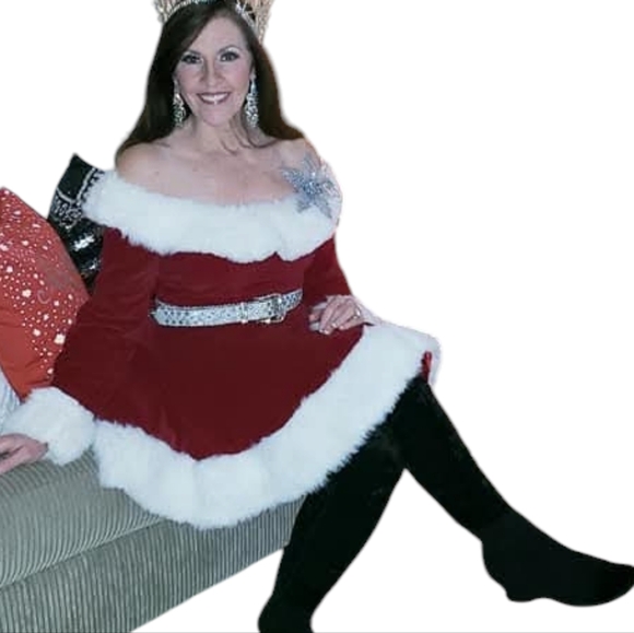 Vintage Rubies Christmas Ms Santa Clause Red Velvet Off Shoulder White Fur Dress - Picture 8 of 17